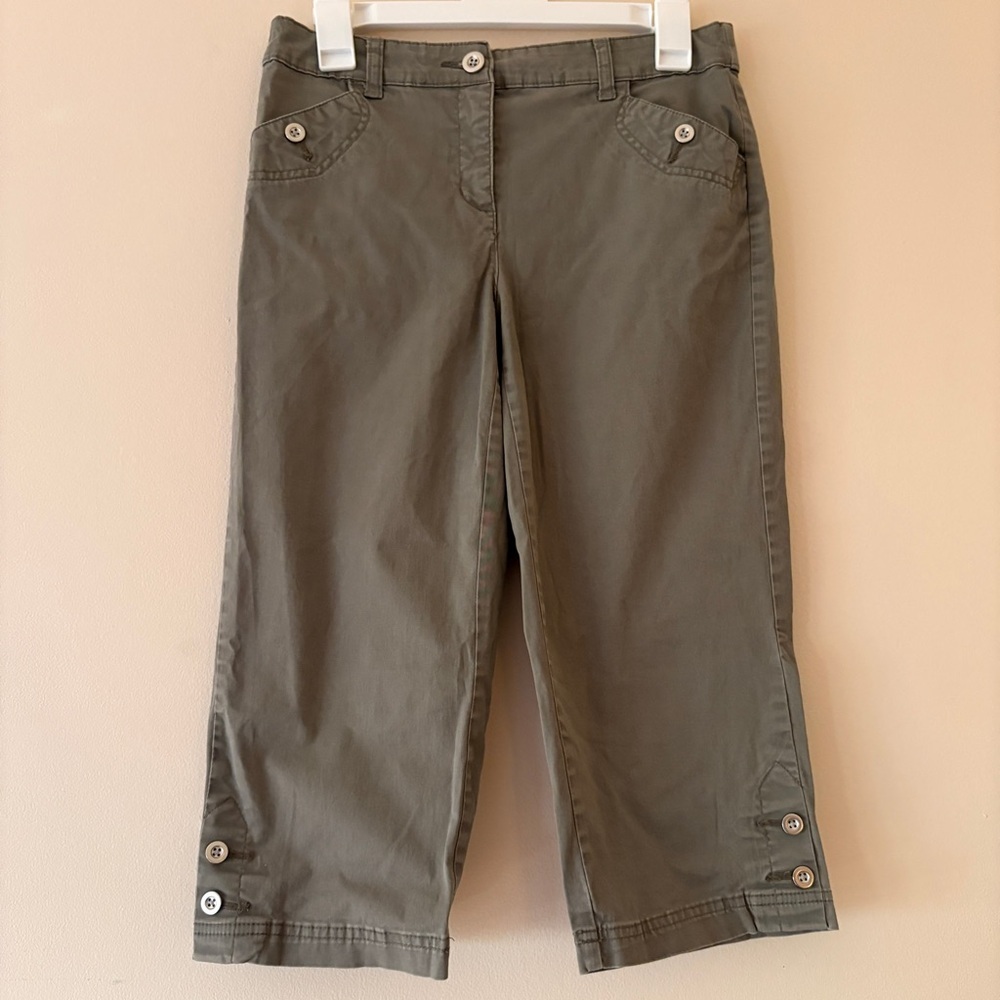 Karen Scott Petites Khaki Capri Pants Button Detail Women’s 6P